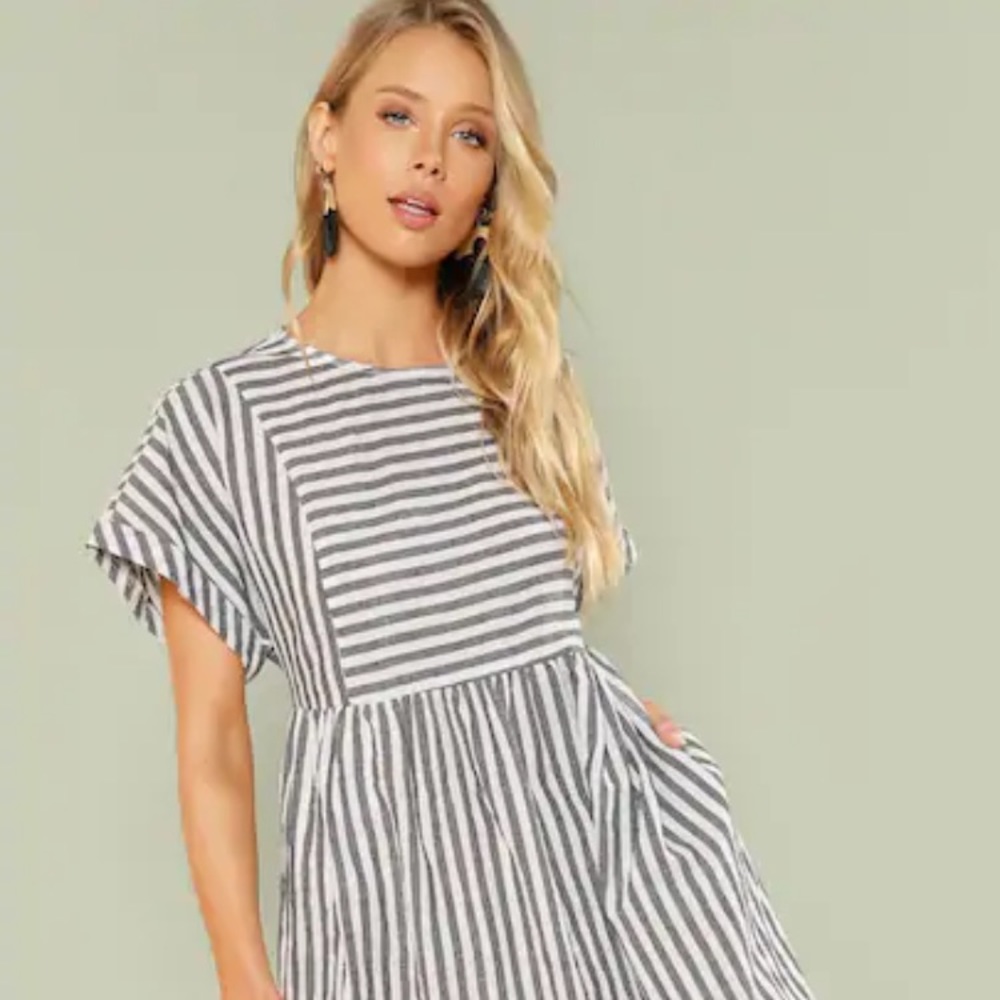 Mixed stripe smock dress